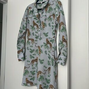 ASOS Light Gray Midi Shirt Dress with Leopard & Green Palm Print